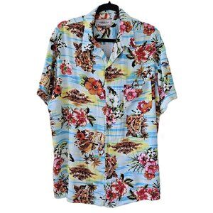 Springfield Shirt Mens L Hawaiian Floral Short Sleeve Button Up Shirt Beach Boho